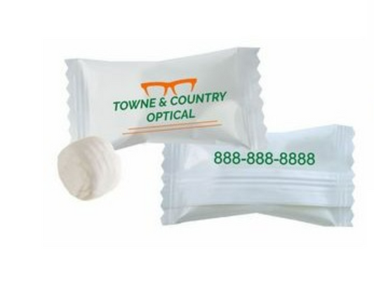 White Buttermint Candy - Custom Wrapper (minimum of 2,000)